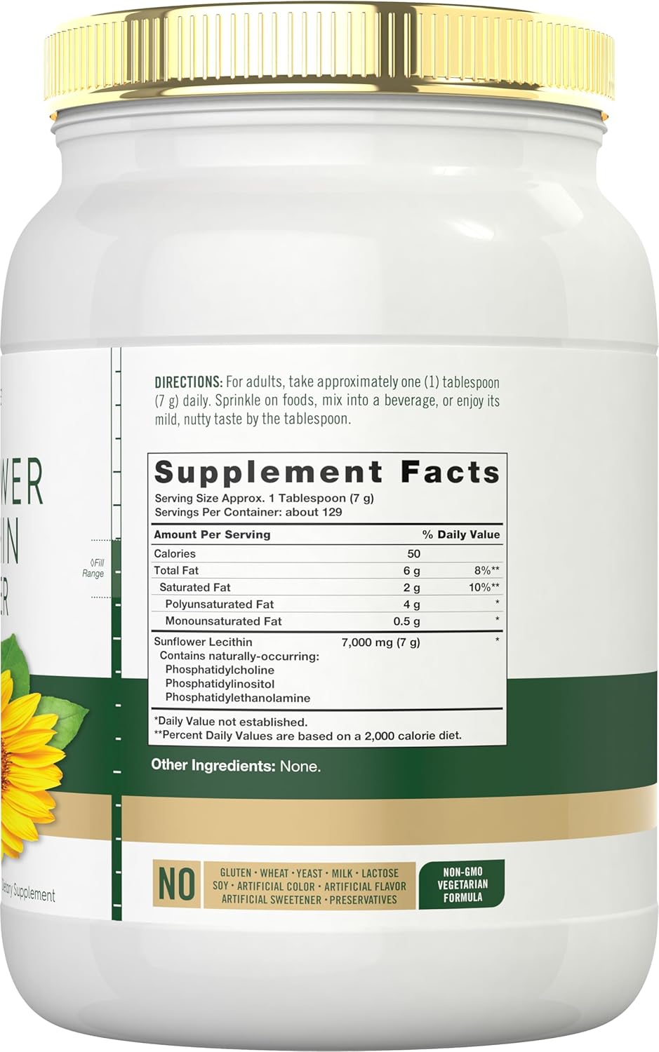 2lb Carlyle Sunflower Lecithin Powder - Unflavored, Rich in Phosphatidylcholine - Vegetarian, Soy Free, Non-GMO, Gluten Free