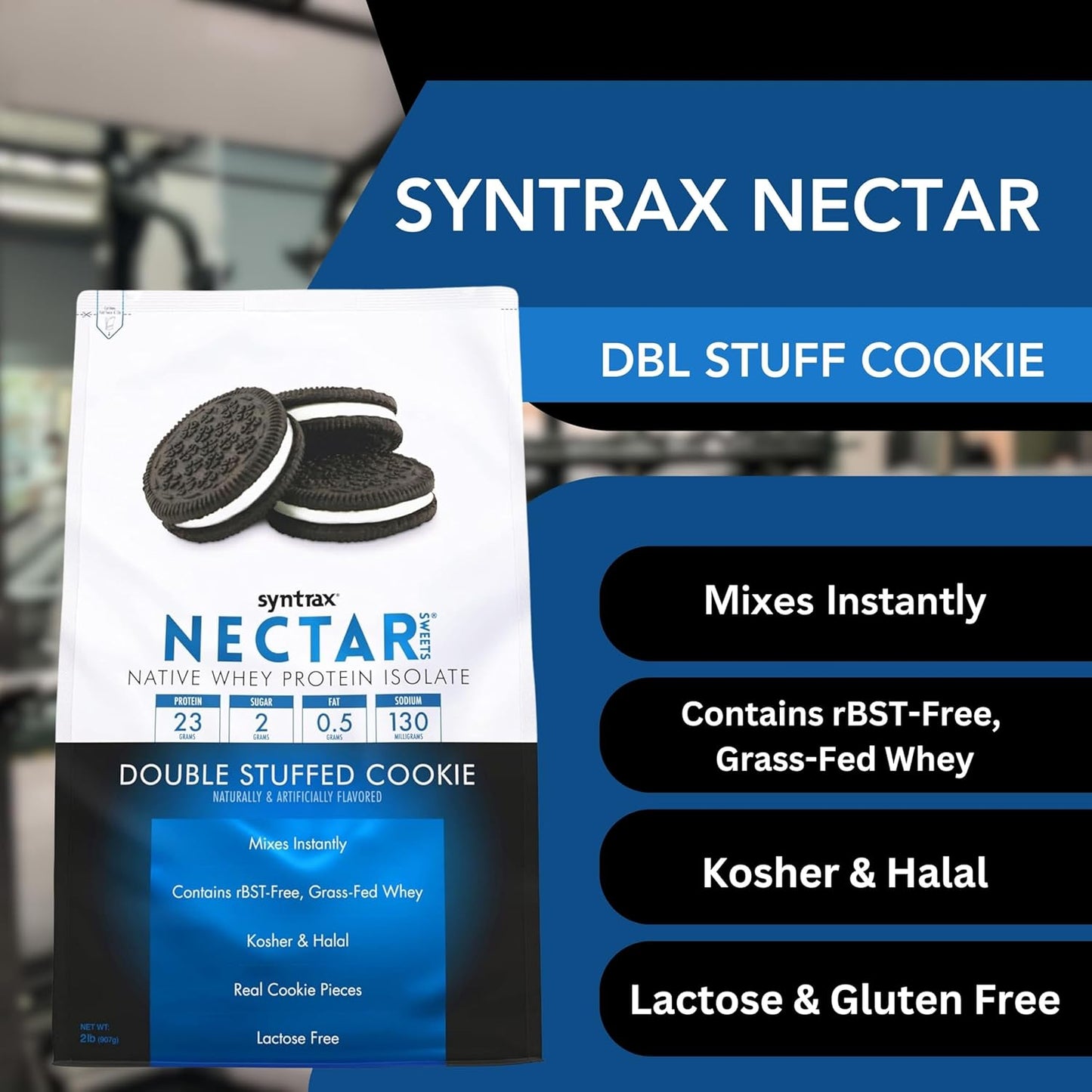 2lb Double Stuffed Cookie Flavor Nectar Sweets Whey Isolate Protein Powder Bundle with Free Worldwide Nutrition Keychain - Gluten and Lactose-Free
