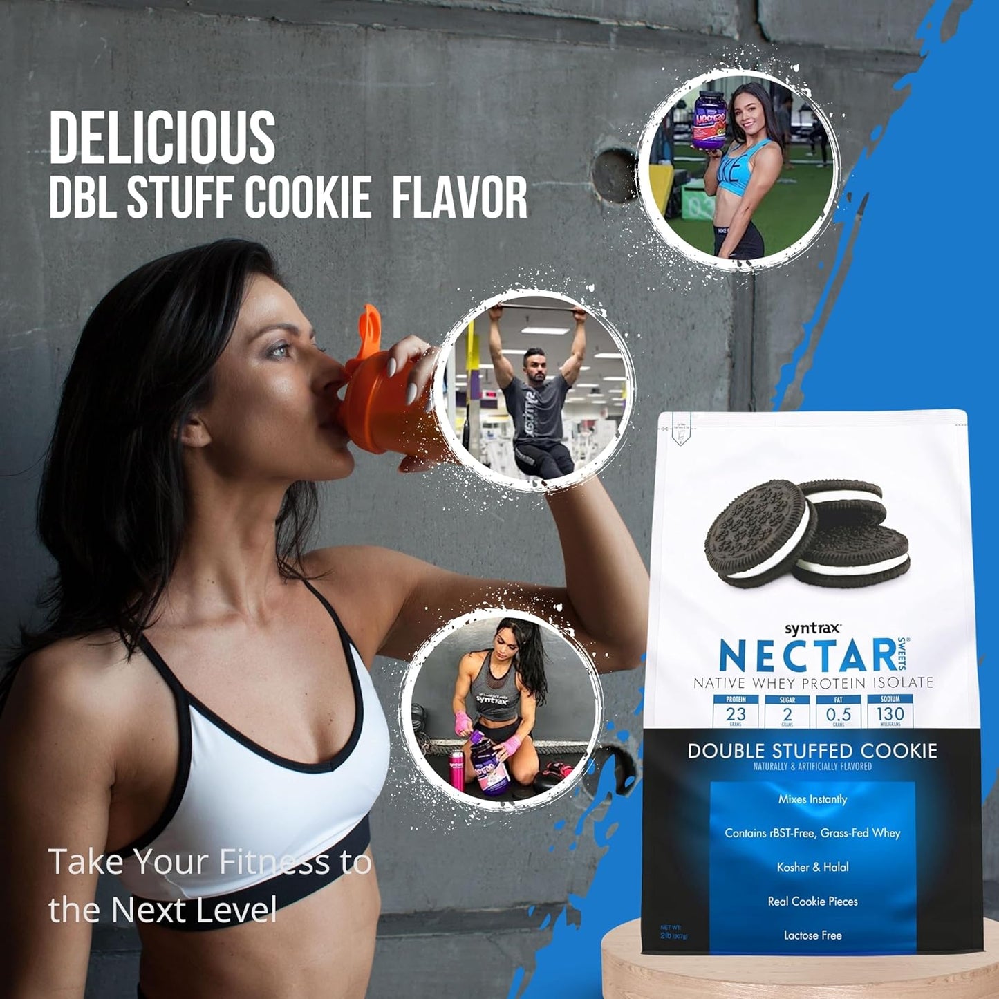 2lb Double Stuffed Cookie Flavor Nectar Sweets Whey Isolate Protein Powder Bundle with Free Worldwide Nutrition Keychain - Gluten and Lactose-Free