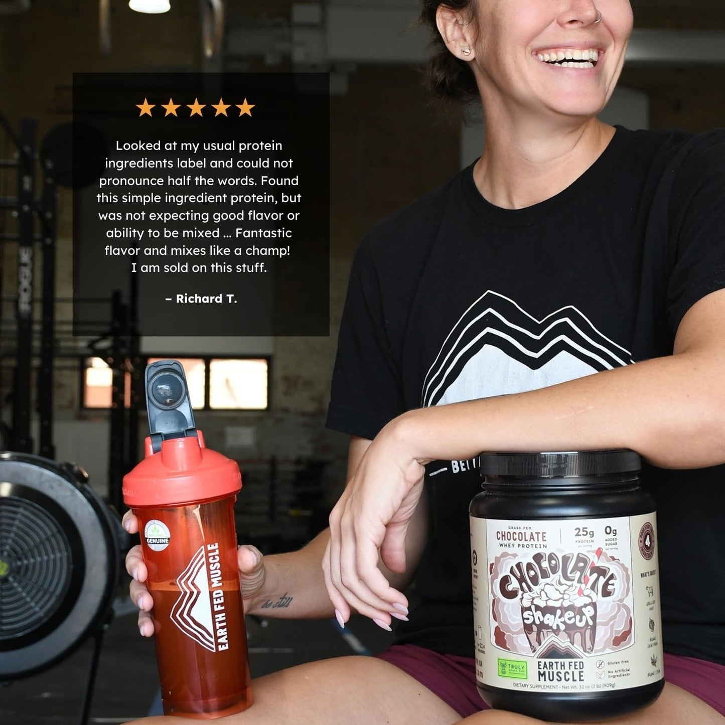 2lb Earth Fed Muscle Chocolate Grass-Fed Whey Protein Powder - 25g Protein, Soy-Free, Non-GMO, Hormone-Free, Clean Ingredients for Smooth Blends & Recovery