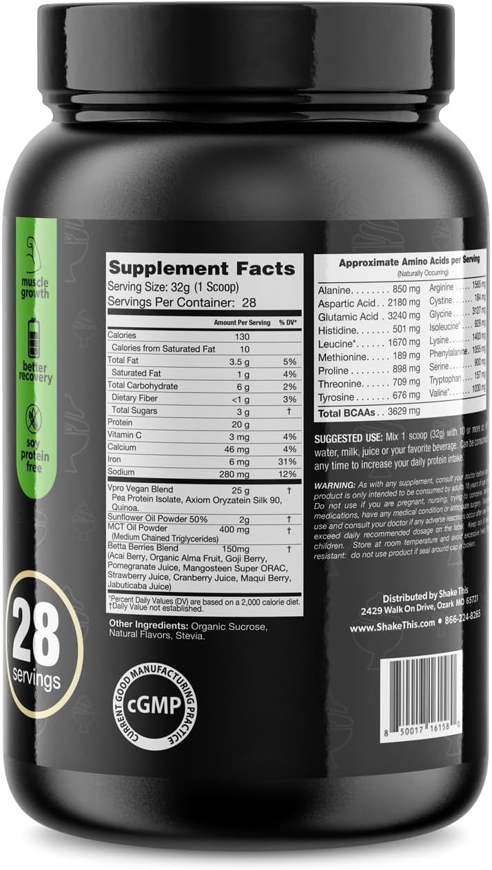 2lb ES FIT Plant Based Protein Powder - 20g Protein for Post-Workout Muscle Recovery - Smooth Vanilla Flavor - Tested & Certified