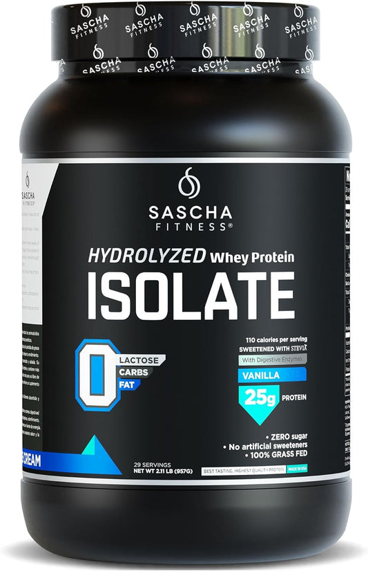 2lb Grass-Fed Vanilla Hydrolyzed Whey Protein Isolate by SASCHA FITNESS