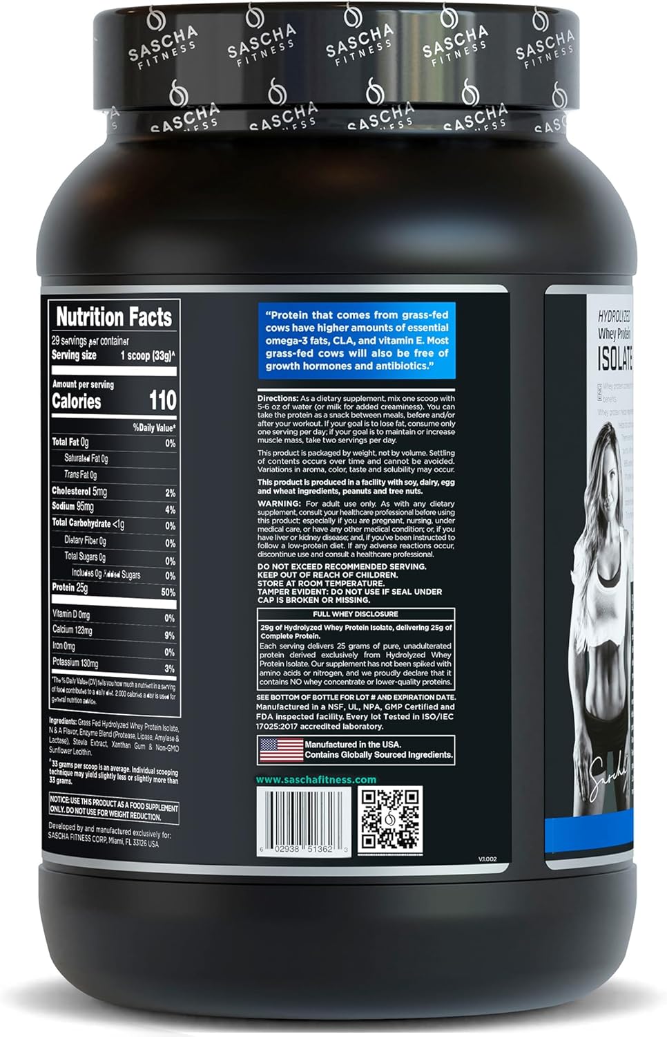 2lb Grass-Fed Vanilla Hydrolyzed Whey Protein Isolate by SASCHA FITNESS