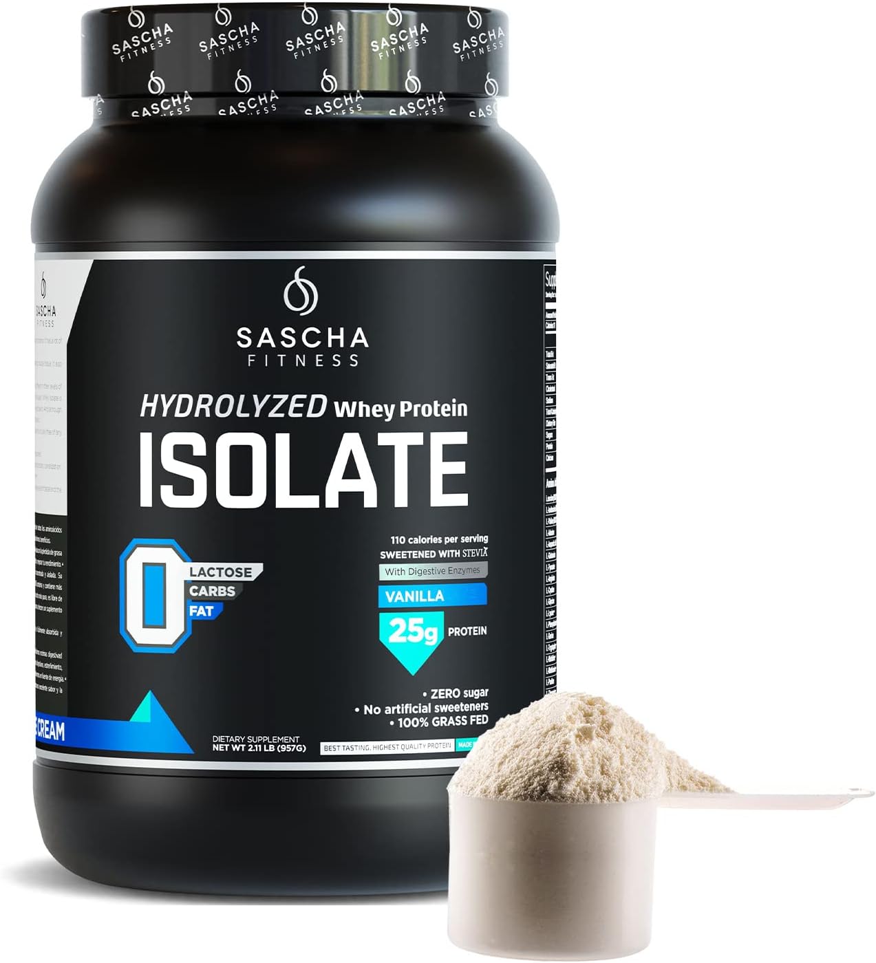 2lb Grass-Fed Vanilla Hydrolyzed Whey Protein Isolate by SASCHA FITNESS