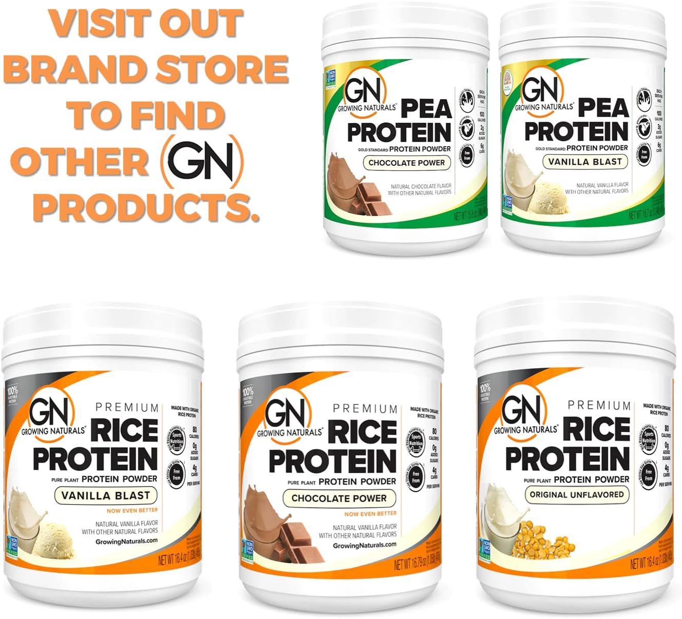 2lb Growing Naturals Raw Pea Protein Powder - Vegan, Plant-Based, BCAA, Low-Carb, Low-Sugar - Original Unflavored