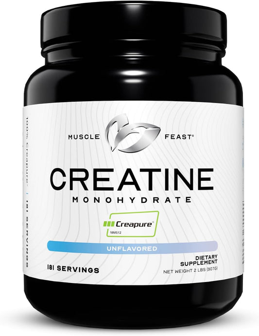 2lb Muscle Feast Creapure Creatine Monohydrate Powder - Premium Pre or Post Workout Supplement - Gluten-Free, Easy Mix, Safe & Pure