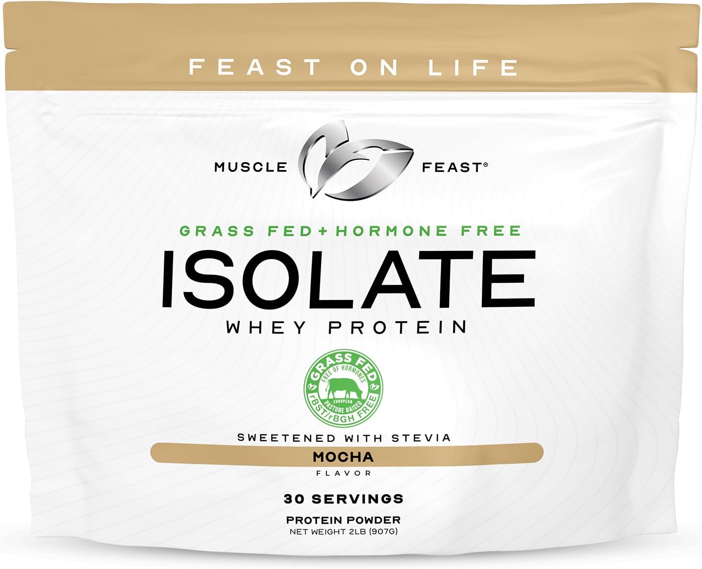 2lb Muscle Feast Grass-Fed Whey Protein Isolate - Mocha Flavor, All Natural and Hormone-Free, Pasture Raised