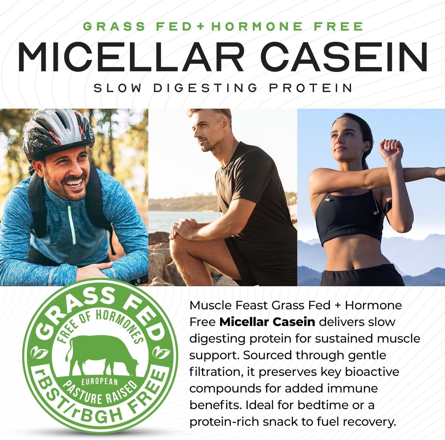 2lb Muscle Feast Micellar Casein Protein - All Natural, Pasture Raised, Hormone Free, Soy Free, Unflavored