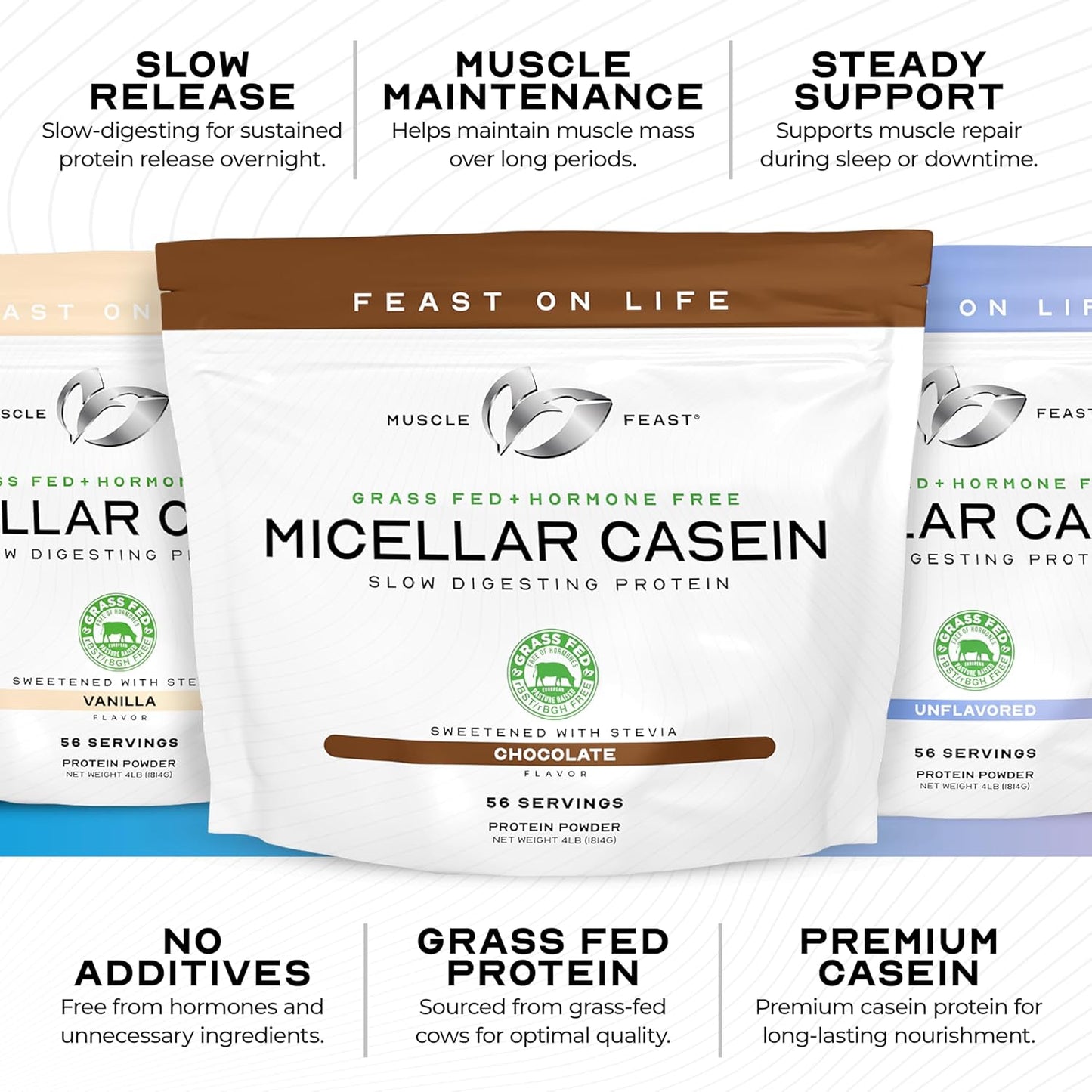 2lb Muscle Feast Micellar Casein Protein - All Natural, Pasture Raised, Hormone Free, Soy Free, Unflavored