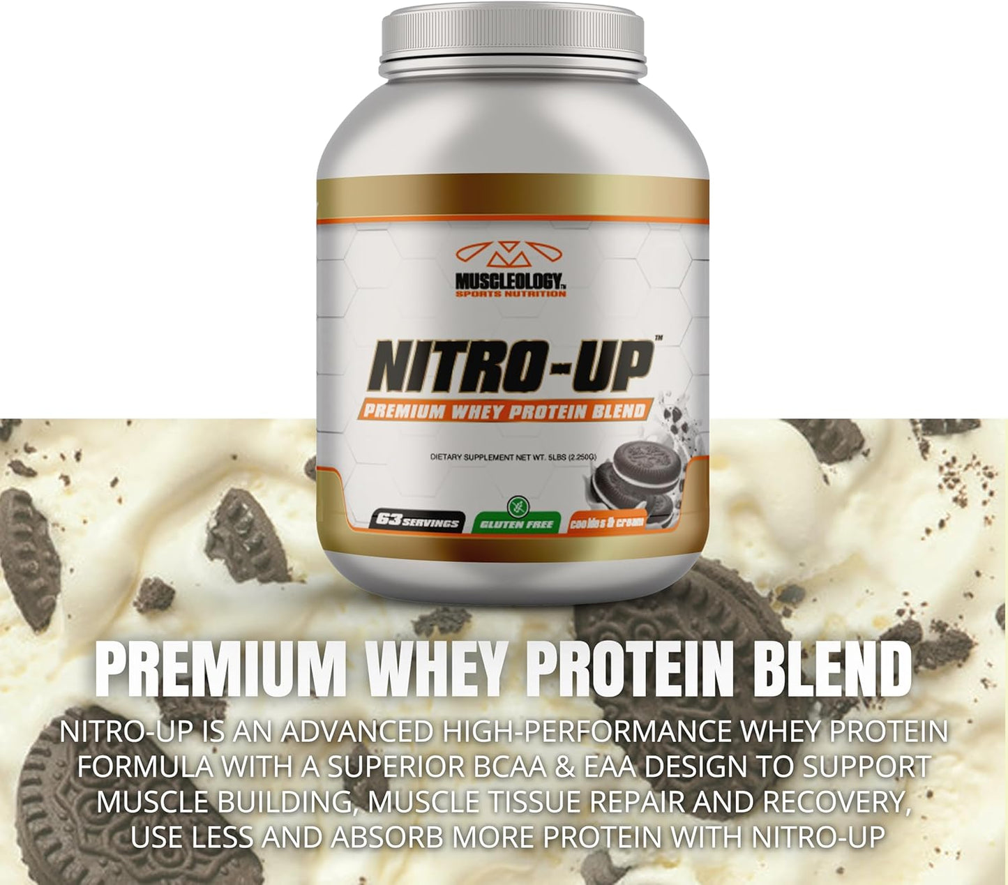 2lb MUSCLEOLOGY Nitro-Up Cookies & Cream Hydrolyzed Whey Protein Isolate