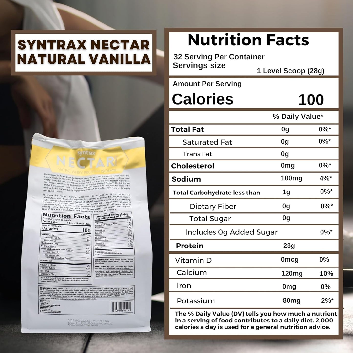 2lb Nectar Naturals Vanilla Whey Protein Powder Bundle with Free Worldwide Nutrition Keychain - Lactose & Gluten-Free