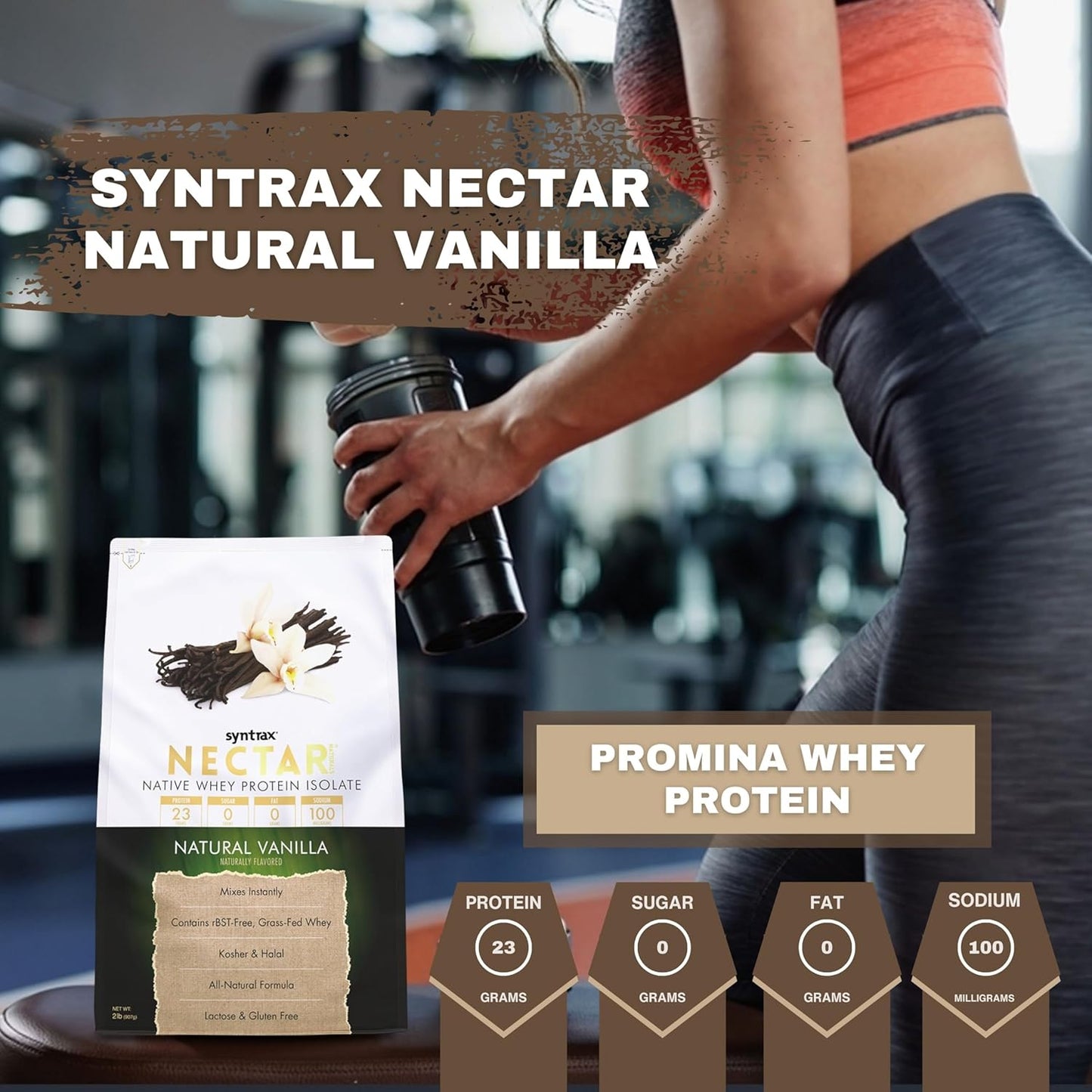 2lb Nectar Naturals Vanilla Whey Protein Powder Bundle with Free Worldwide Nutrition Keychain - Lactose & Gluten-Free