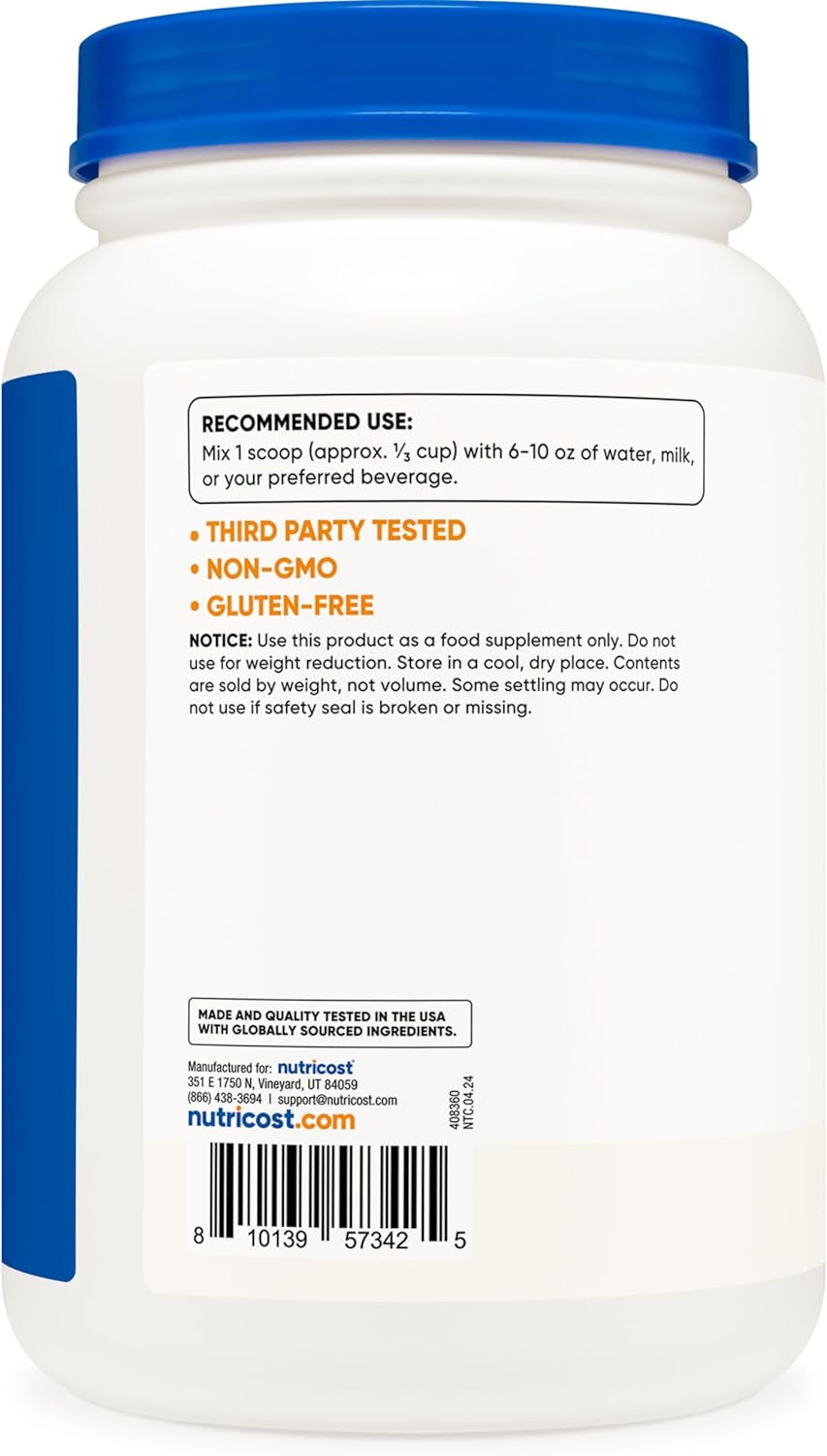 2LB Nutricost Grass-Fed Whey Protein Concentrate - Unflavored, Non-GMO, Gluten Free
