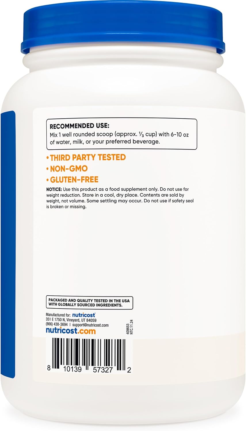 2LB Nutricost Whey Protein Concentrate - Unflavored, Gluten Free, Non-GMO