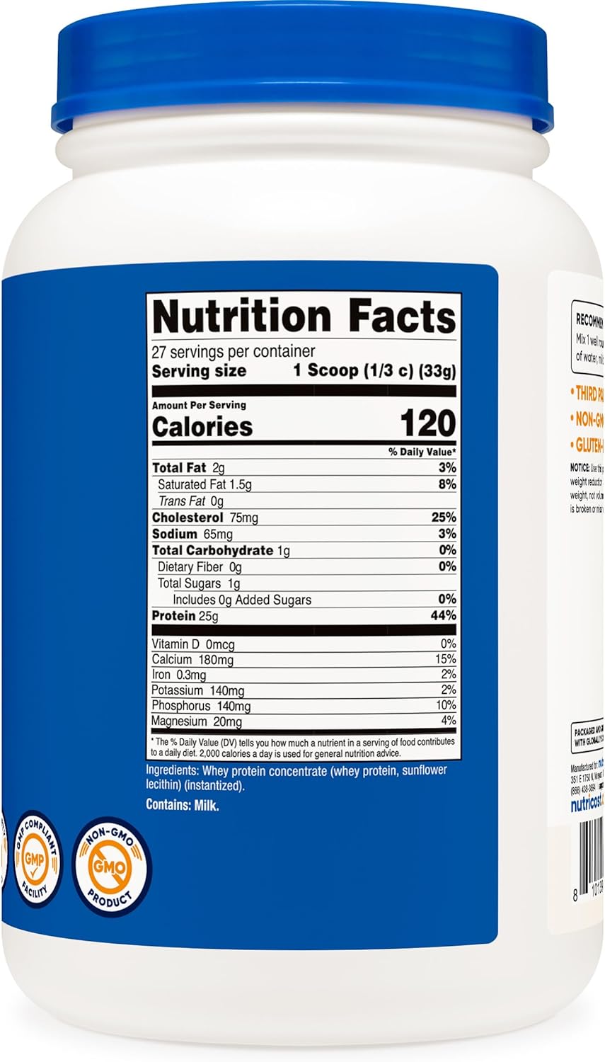 2LB Nutricost Whey Protein Concentrate - Unflavored, Gluten Free, Non-GMO