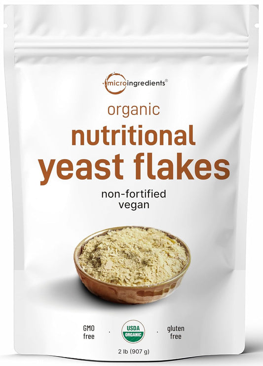 2lb Organic Non-Fortified Nutritional Yeast Flakes - Vegan Protein, B Vitamins, Beta-glucans - Keto Friendly, Dairy Free - Non-GMO, Gluten Free