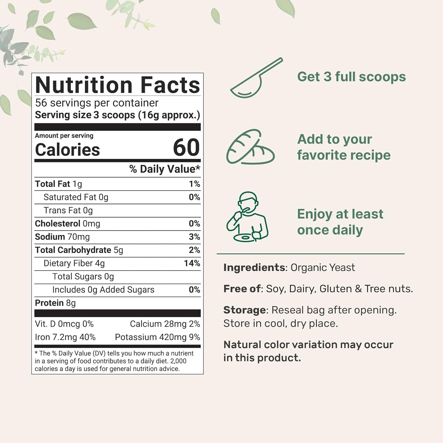 2lb Organic Non-Fortified Nutritional Yeast Flakes - Vegan Protein, B Vitamins, Beta-glucans - Keto Friendly, Dairy Free - Non-GMO, Gluten Free