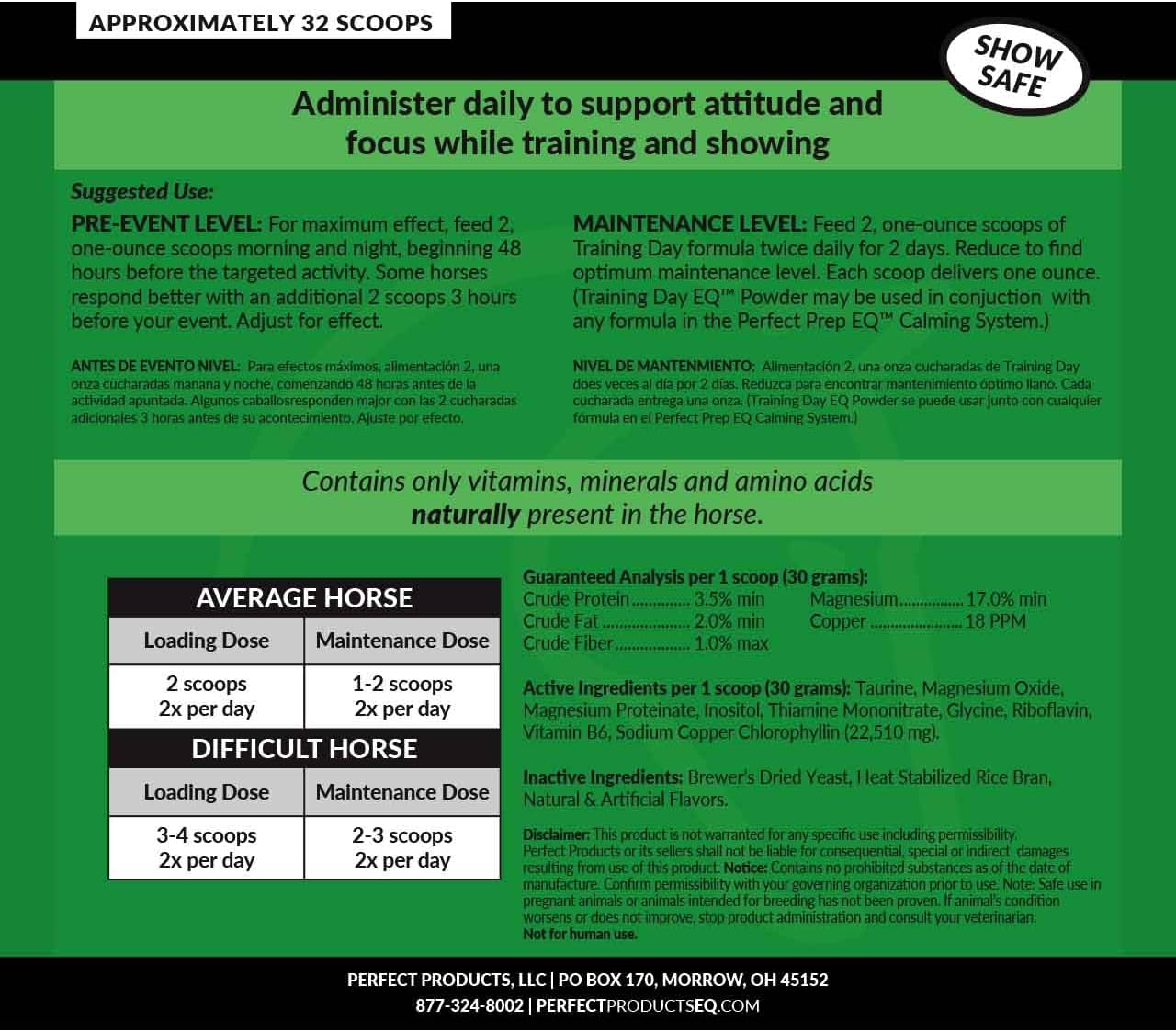 2LB Perfect Prep EQ Training Day Calming Powder for Horses - Ideal Supplement for Training Sessions