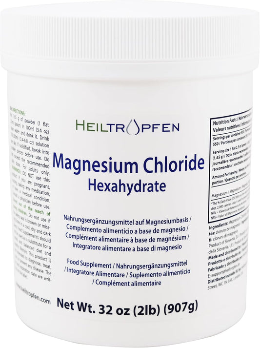 2lb Pharmaceutical Grade Magnesium Chloride Hexahydrate Crystal Powder - Pure Ph. EUR., BP, USP - Heiltropfen®