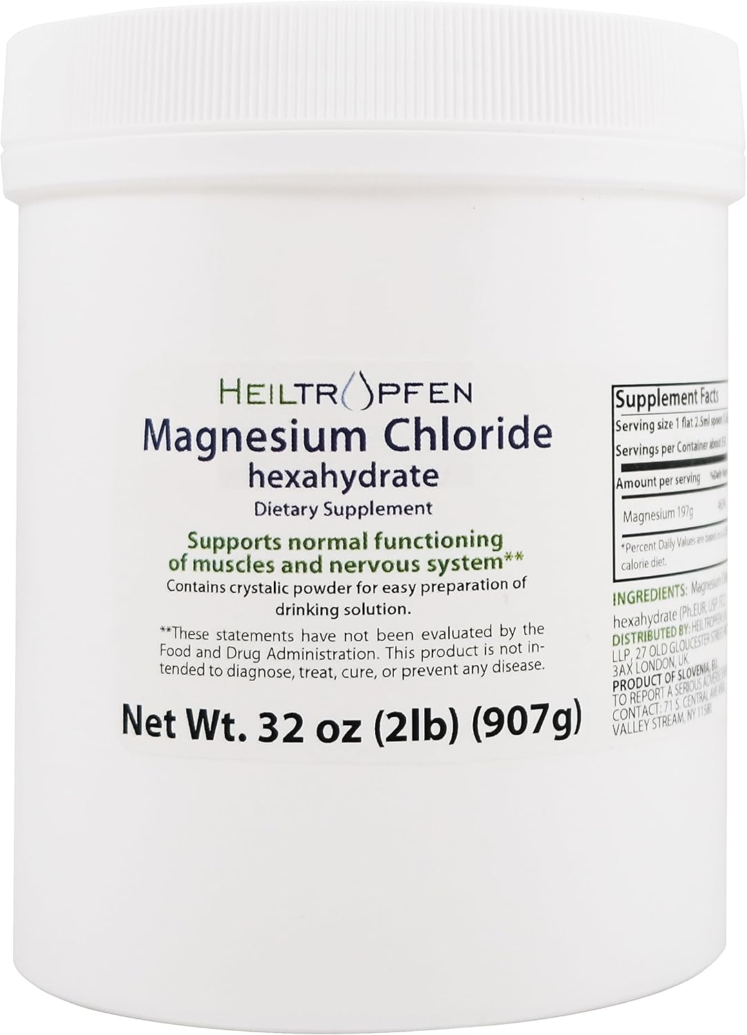 2lb Pharmaceutical Grade Magnesium Chloride Hexahydrate Crystal Powder - Pure Ph. EUR., BP, USP - Heiltropfen®