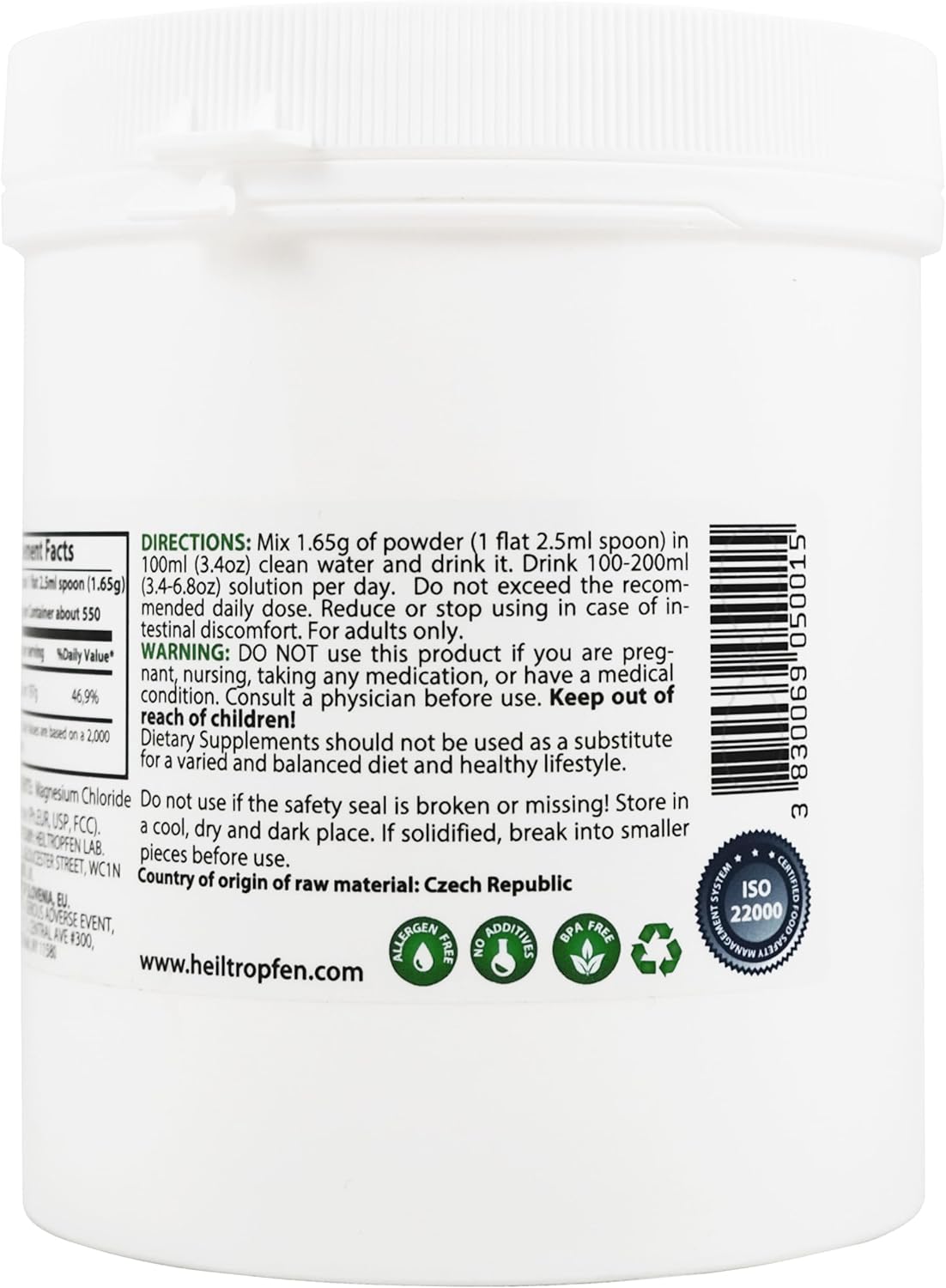 2lb Pharmaceutical Grade Magnesium Chloride Hexahydrate Crystal Powder - Pure Ph. EUR., BP, USP - Heiltropfen®