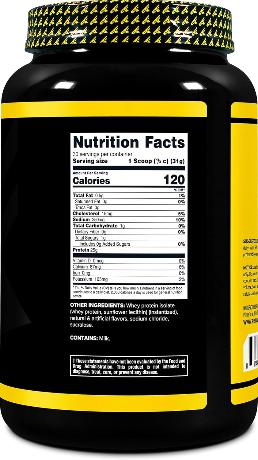 2lb Primaforce Vanilla Whey Protein Isolate Powder - Non-GMO, Gluten Free Formula