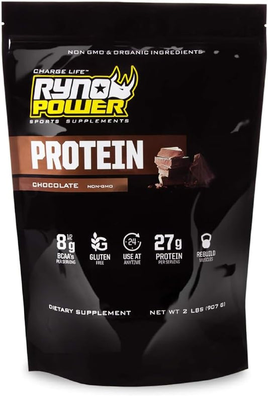 2lb Ryno Power Chocolate Whey Protein - 100% Natural Blend, Non GMO, No Fillers (20 Servings)