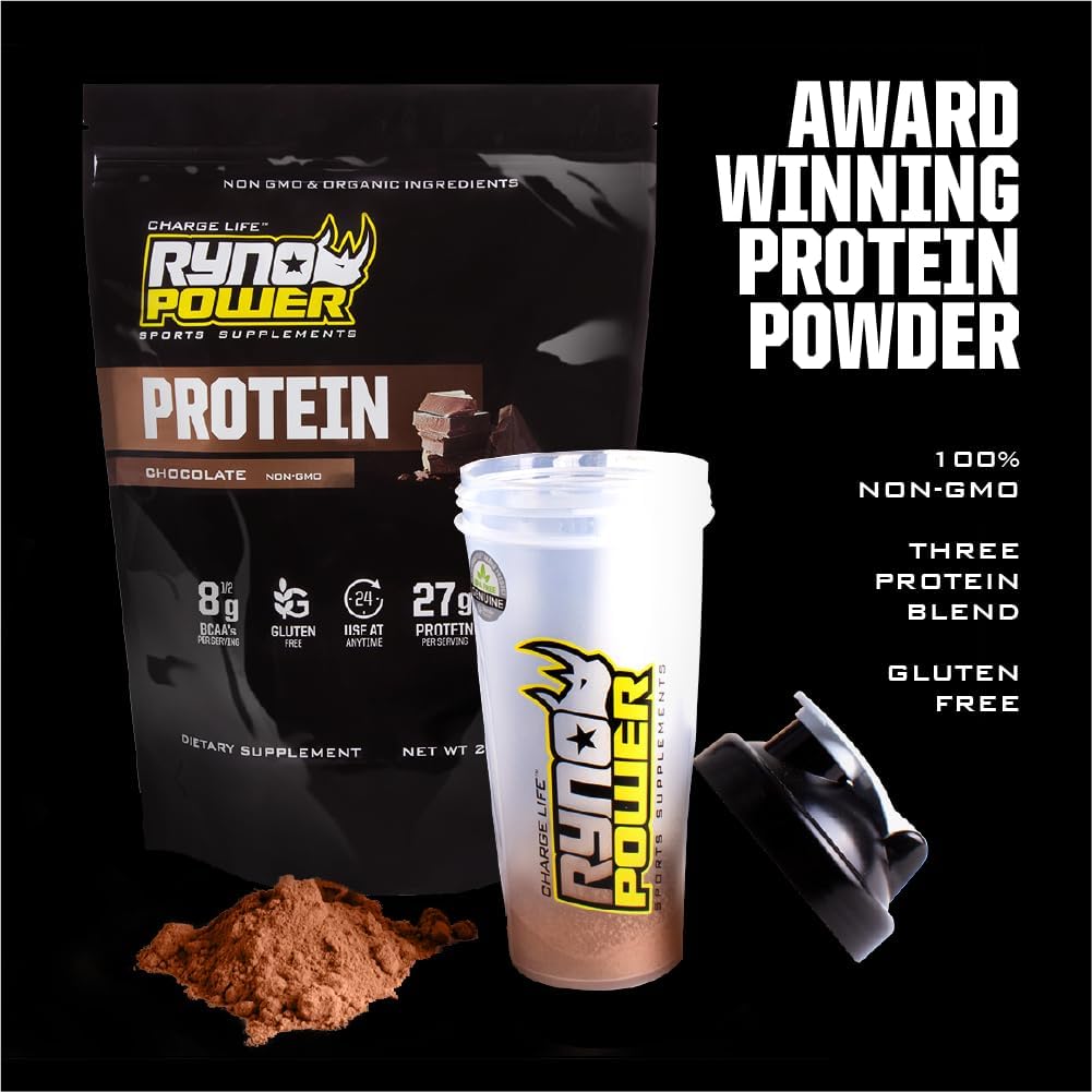 2lb Ryno Power Chocolate Whey Protein - 100% Natural Blend, Non GMO, No Fillers (20 Servings)