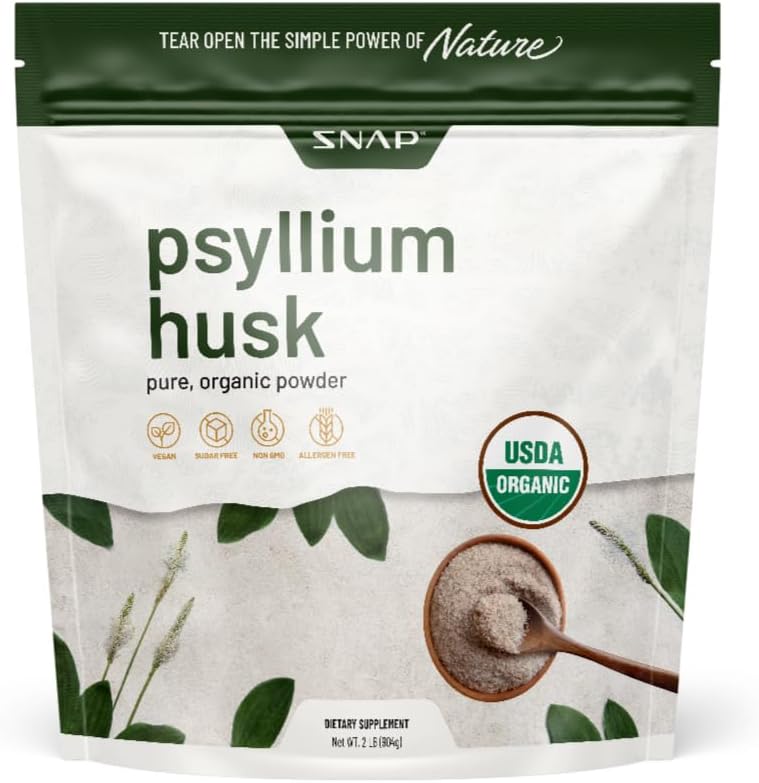 2LB Snap Supplements Psyllium Husk USDA Organic Powder for Digestive Health - Non-GMO Cleanse & Support Gut Health