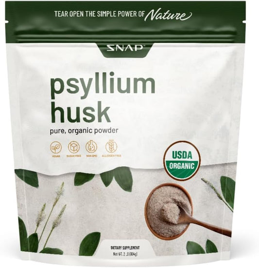 2LB Snap Supplements Psyllium Husk USDA Organic Powder for Digestive Health - Non-GMO Cleanse & Support Gut Health