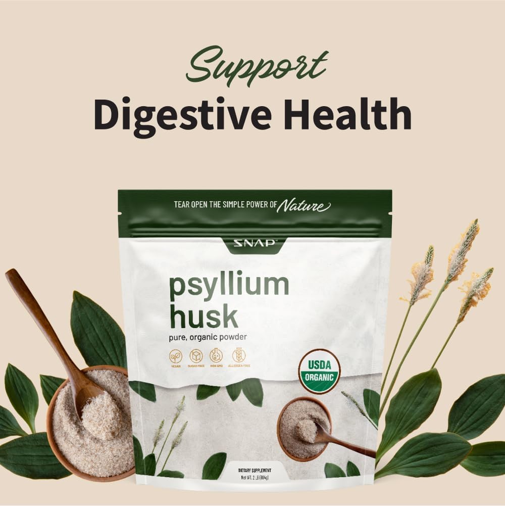2LB Snap Supplements Psyllium Husk USDA Organic Powder for Digestive Health - Non-GMO Cleanse & Support Gut Health