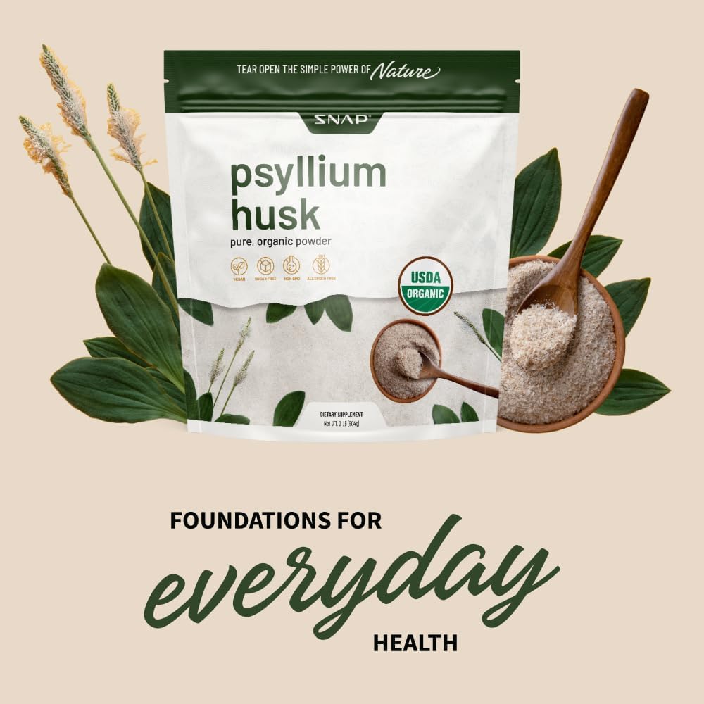2LB Snap Supplements Psyllium Husk USDA Organic Powder for Digestive Health - Non-GMO Cleanse & Support Gut Health