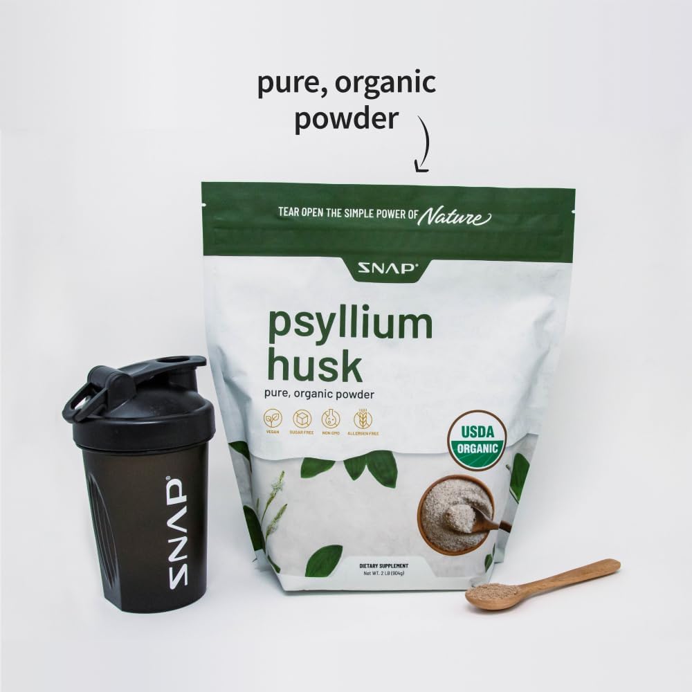 2LB Snap Supplements Psyllium Husk USDA Organic Powder for Digestive Health - Non-GMO Cleanse & Support Gut Health