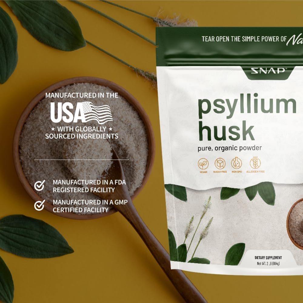 2LB Snap Supplements Psyllium Husk USDA Organic Powder for Digestive Health - Non-GMO Cleanse & Support Gut Health