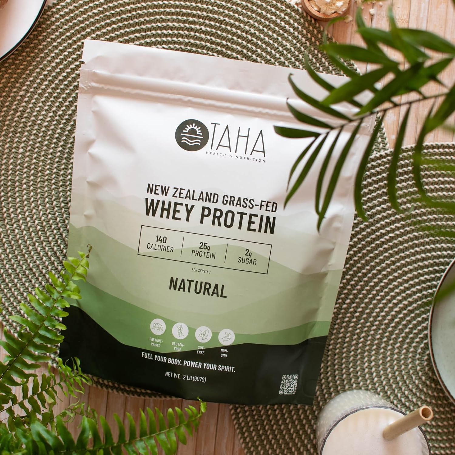 2LB Taha Health & Nutrition Natural Unflavored Whey Protein Concentrate Powder - 25g Protein, 140 Calories - Grass-Fed, Free-Range Dairy - Keto, Kosher - Gluten and Soy Free