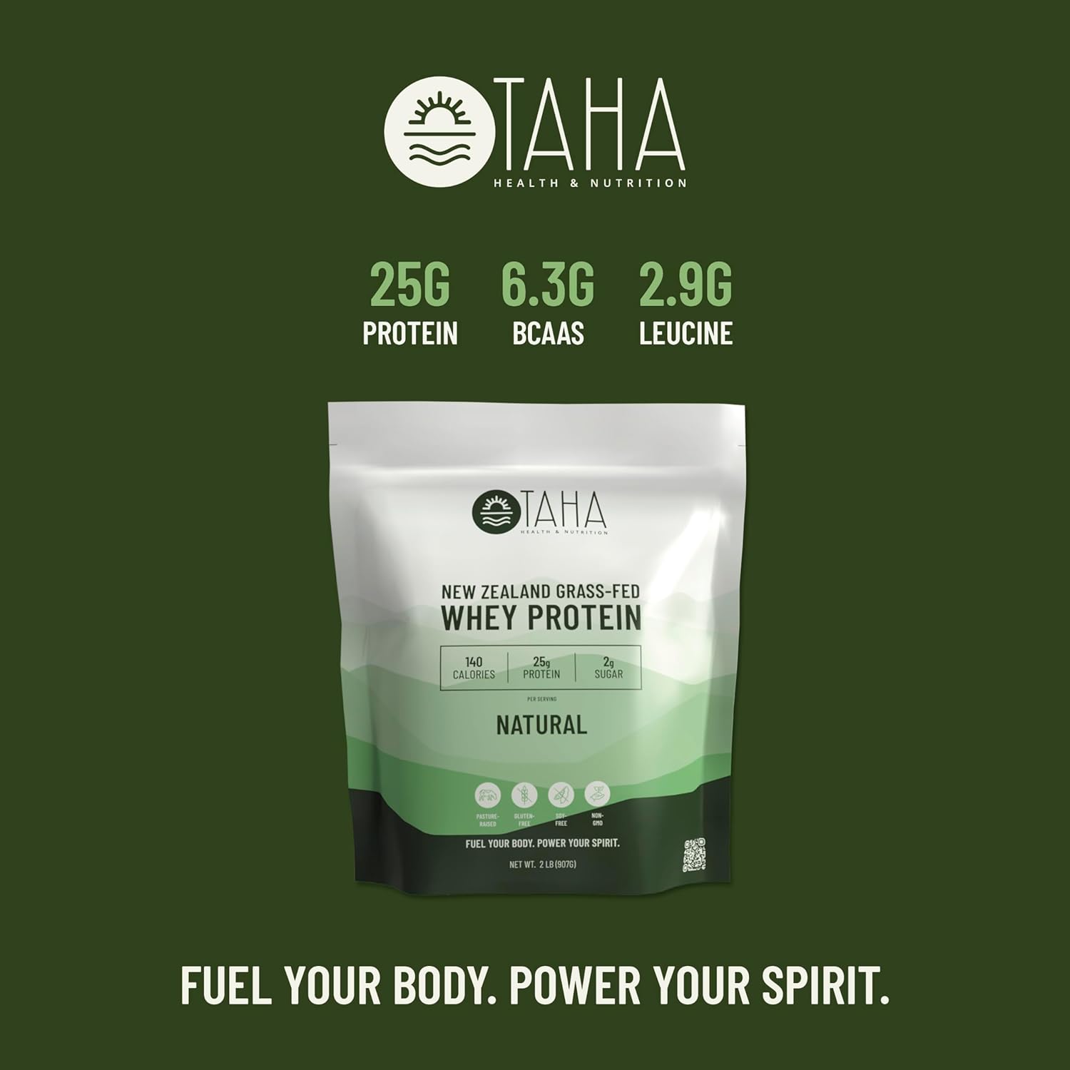 2LB Taha Health & Nutrition Natural Unflavored Whey Protein Concentrate Powder - 25g Protein, 140 Calories - Grass-Fed, Free-Range Dairy - Keto, Kosher - Gluten and Soy Free