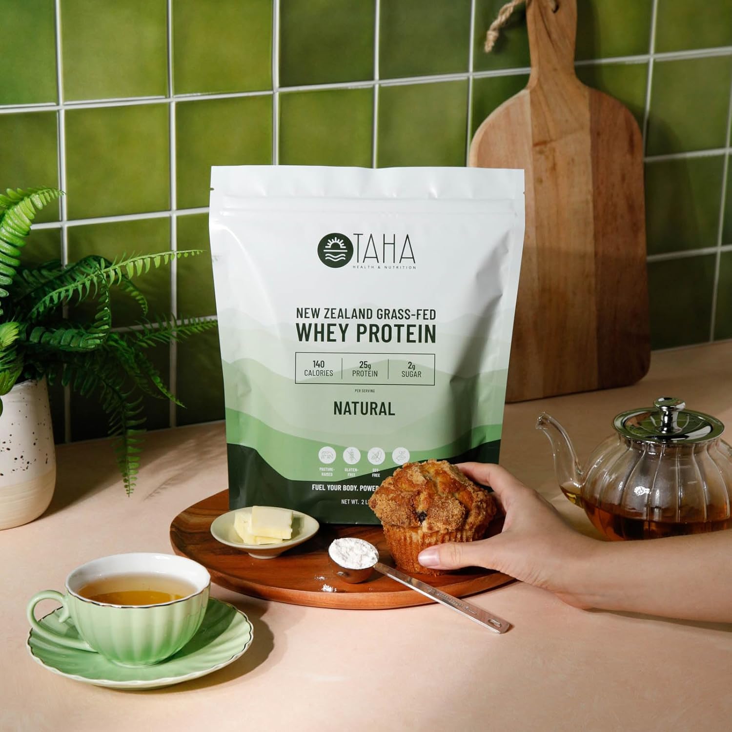 2LB Taha Health & Nutrition Natural Unflavored Whey Protein Concentrate Powder - 25g Protein, 140 Calories - Grass-Fed, Free-Range Dairy - Keto, Kosher - Gluten and Soy Free