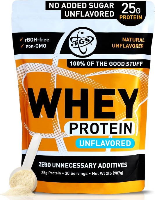 2lb TGS Nutrition Unflavored Whey Protein Powder - Keto Friendly, Low Carb, Low Calorie - Soy Free, Made in USA