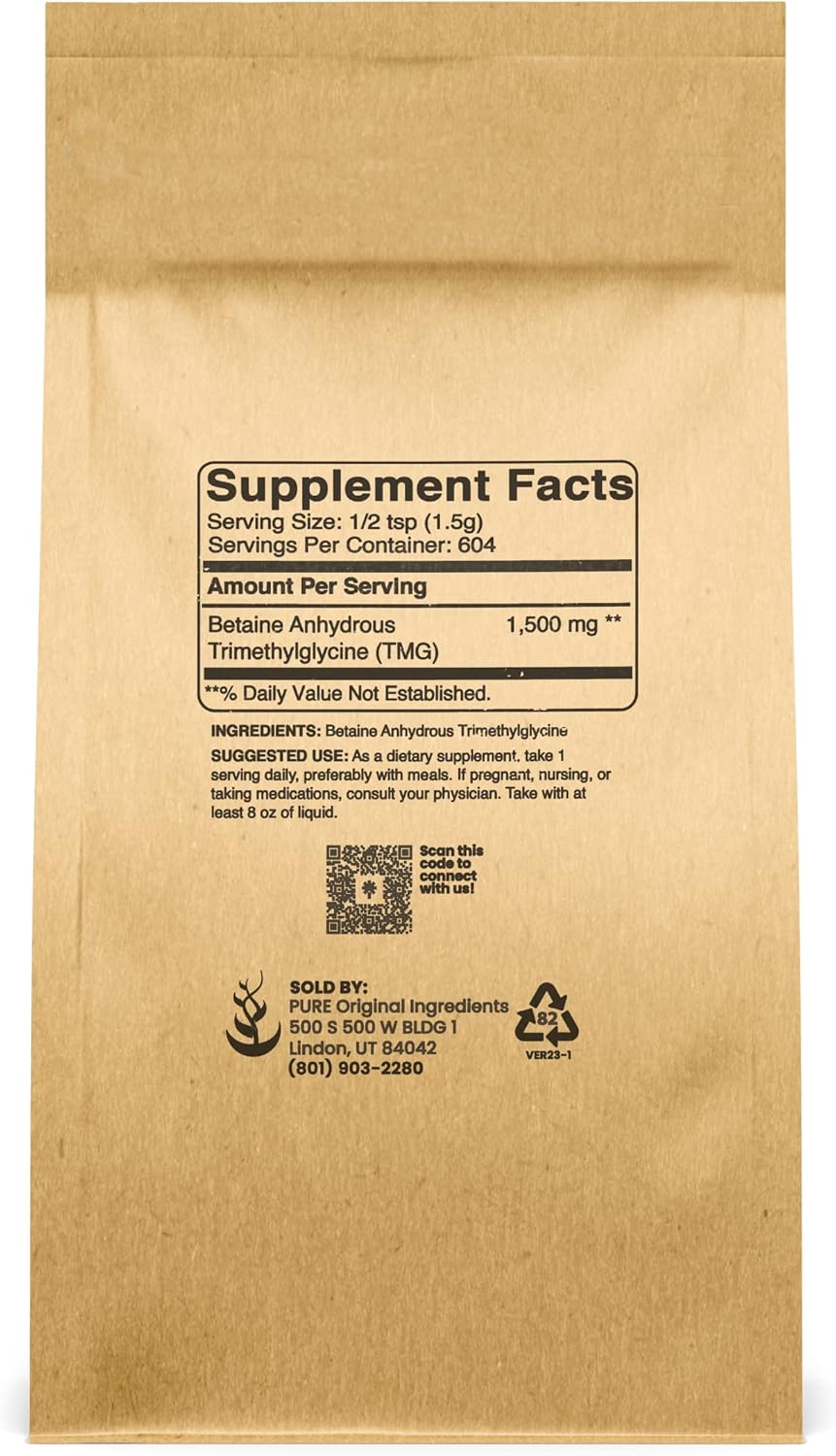2lb Trimethylglycine (TMG) Powder - Pure Vegan and Gluten-Free Ingredients