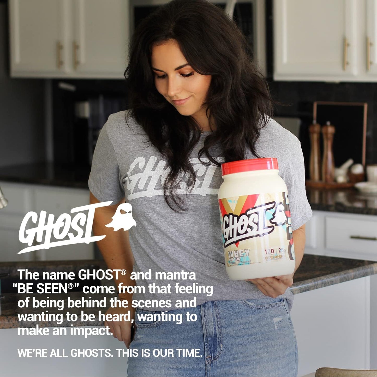 2LB Tub of Ghost Whey Protein Powder, Coffee Ice Cream Flavor - 25G Protein Blend of Isolate, Concentrate & Hydrolyzed Whey - Ideal for Post Workout Shakes - Soy & Gluten Free