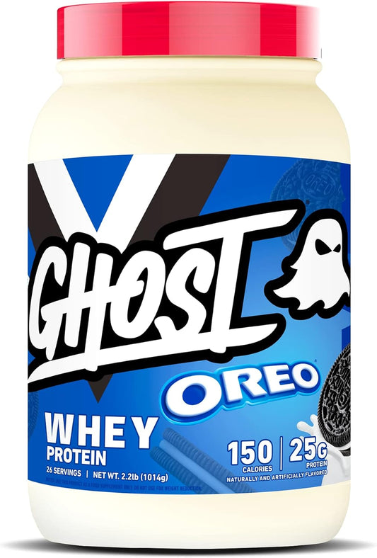 2LB Tub of GHOST Whey Protein Powder with 25G Protein - Oreo Cookies & Cream Flavor for Post-Workout Shakes