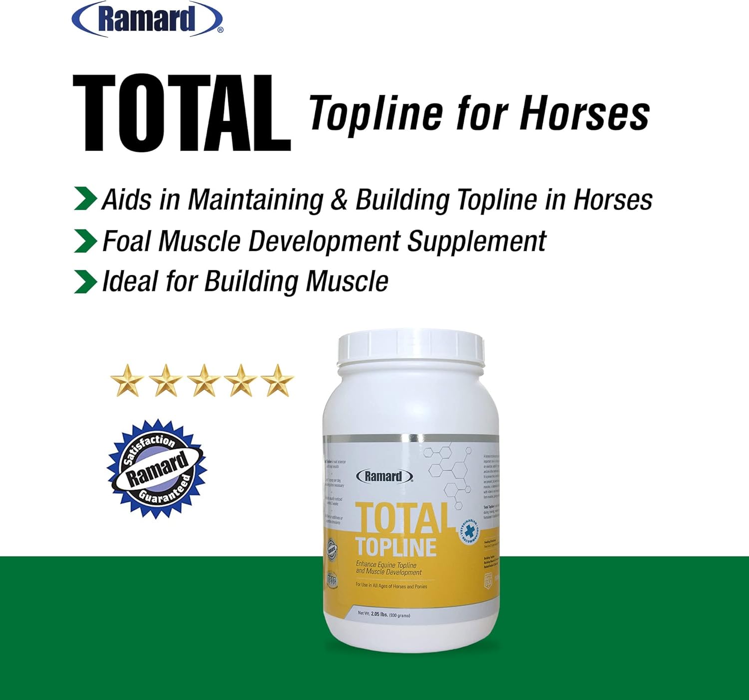 2lb Tub of Ramard Total Topline Powder Horse Supplement for Muscle Recovery & Growth - Protein & Amino Energy for Foals and Horses