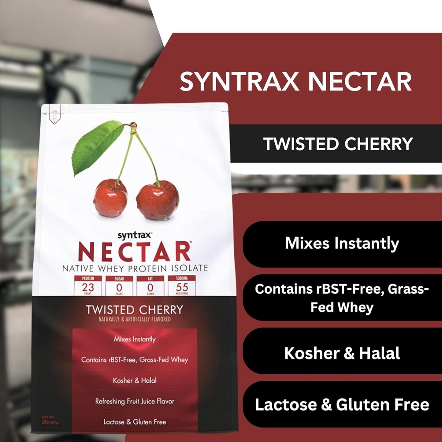2lb Twisted Cherry Flavored Whey Isolate Protein Powder Bundle - Gluten & Lactose Free - Includes Nutrition Keychain