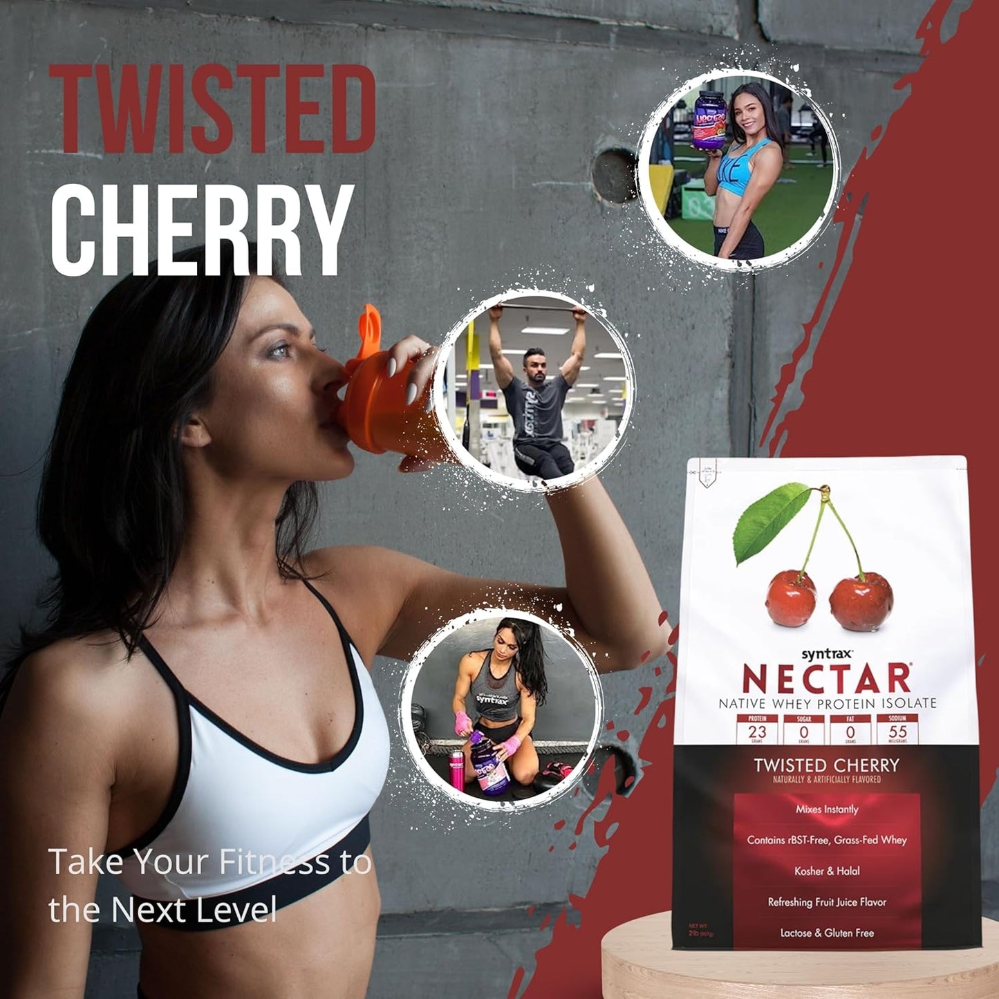 2lb Twisted Cherry Flavored Whey Isolate Protein Powder Bundle - Gluten & Lactose Free - Includes Nutrition Keychain