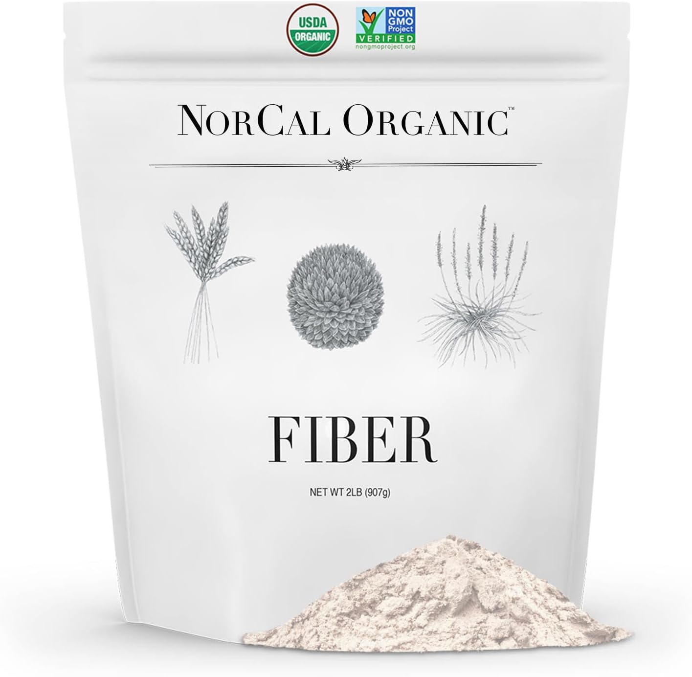 2lbs Norcal Organic Fiber Blend with Prebiotics & Psyllium Husk - Gluten-Free, Non-GMO, Soluble & Insoluble Fiber Supplement