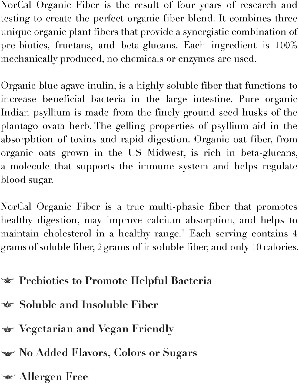 2lbs Norcal Organic Fiber Blend with Prebiotics & Psyllium Husk - Gluten-Free, Non-GMO, Soluble & Insoluble Fiber Supplement