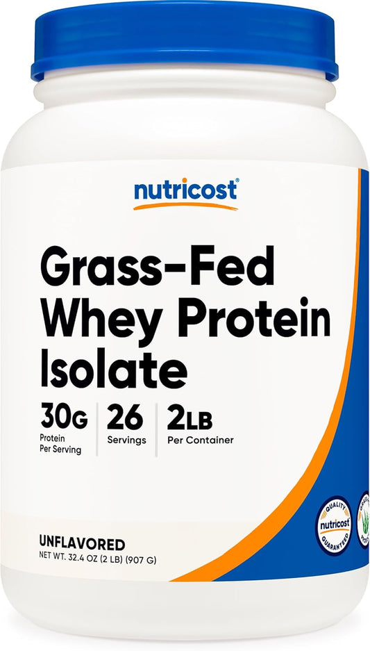 2LBS Nutricost Grass-Fed Whey Protein Isolate - Non-GMO, Gluten Free, Unflavored Pure Protein