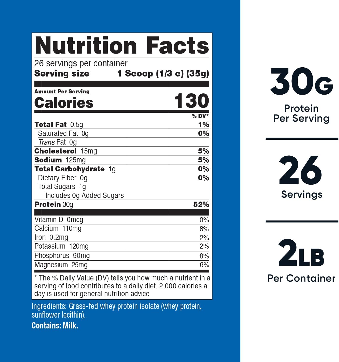 2LBS Nutricost Grass-Fed Whey Protein Isolate - Non-GMO, Gluten Free, Unflavored Pure Protein