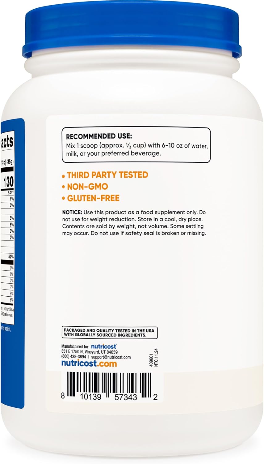 2LBS Nutricost Grass-Fed Whey Protein Isolate - Non-GMO, Gluten Free, Unflavored Pure Protein