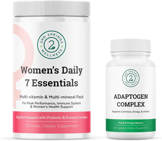 2nd Springs Women's Daily Essentials Bundle - Multivitamin Pack with Adaptogen Complex for Women's Health & Stress Support